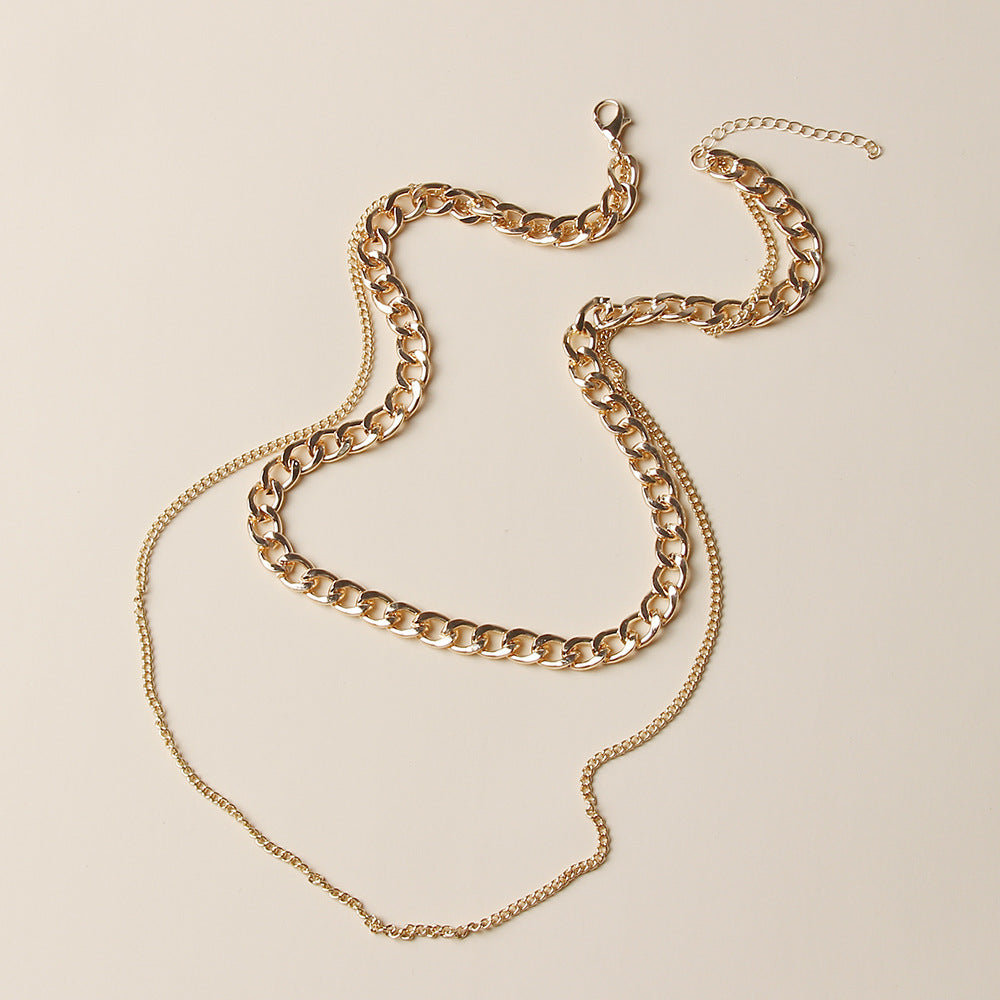Bold & Sleek Layered Chain Necklace – Luxe Gold Tone Statement Piece Fashionable Simple Metal Chain Multilayer Necklace