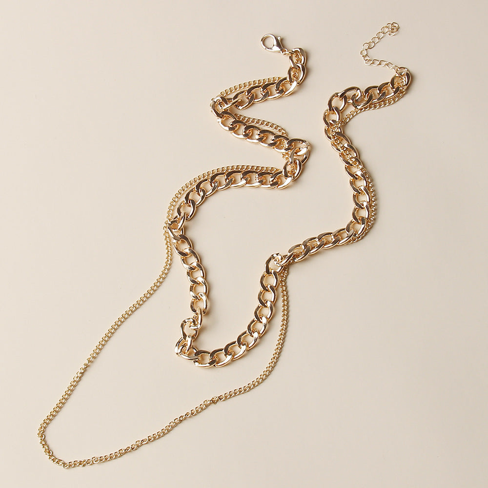 Bold & Sleek Layered Chain Necklace – Luxe Gold Tone Statement Piece Fashionable Simple Metal Chain Multilayer Necklace