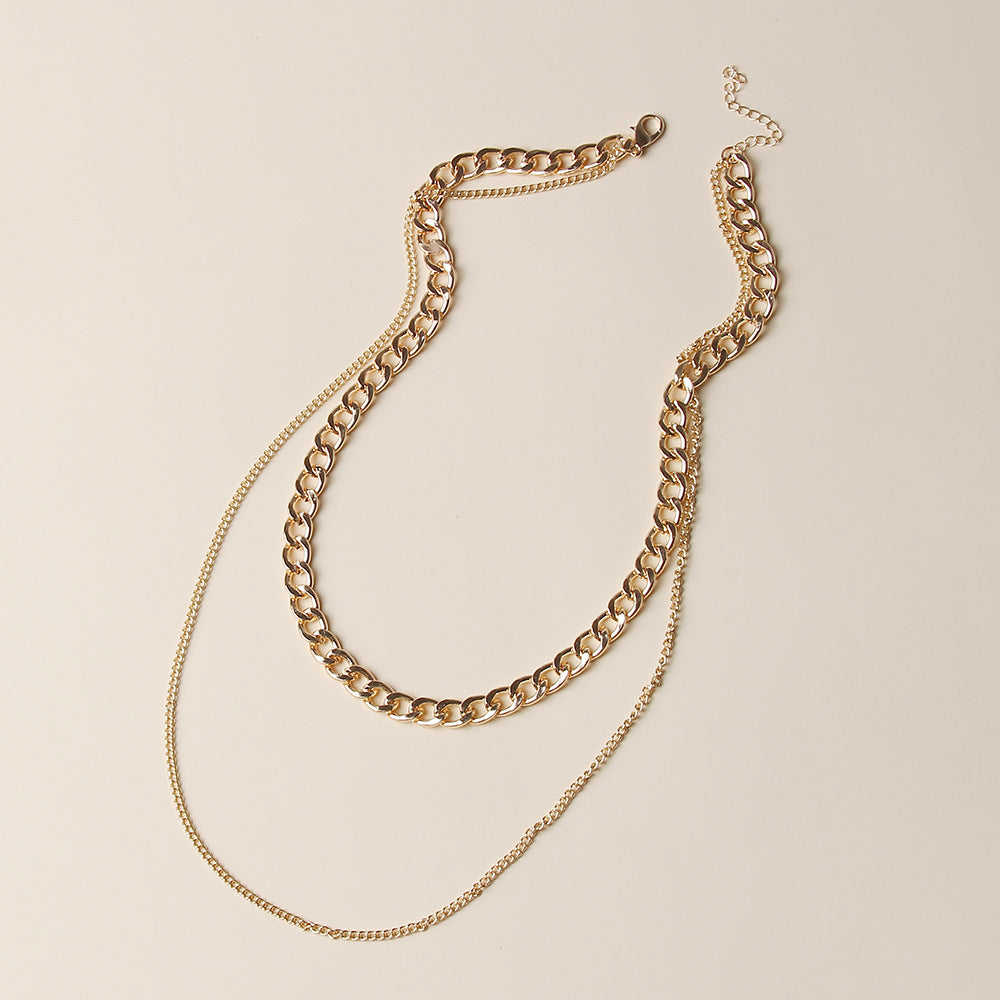 Bold & Sleek Layered Chain Necklace – Luxe Gold Tone Statement Piece Fashionable Simple Metal Chain Multilayer Necklace