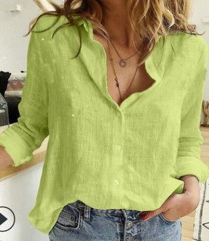 Solid Color Casual Loose Long Sleeve Linen Shirt For Women's