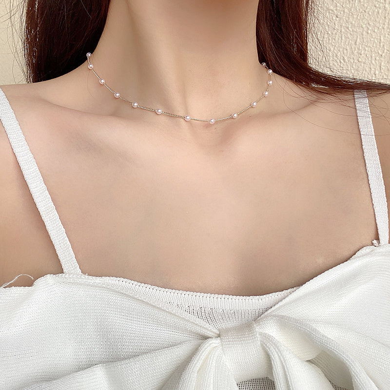 Dainty Pearl Choker & Pendant Necklace Set Europe And The United States Niche Design Double Necklaces Retro Pearl Clavicle Chain Net Red Fashion Fishtail Pendant Necklace Women