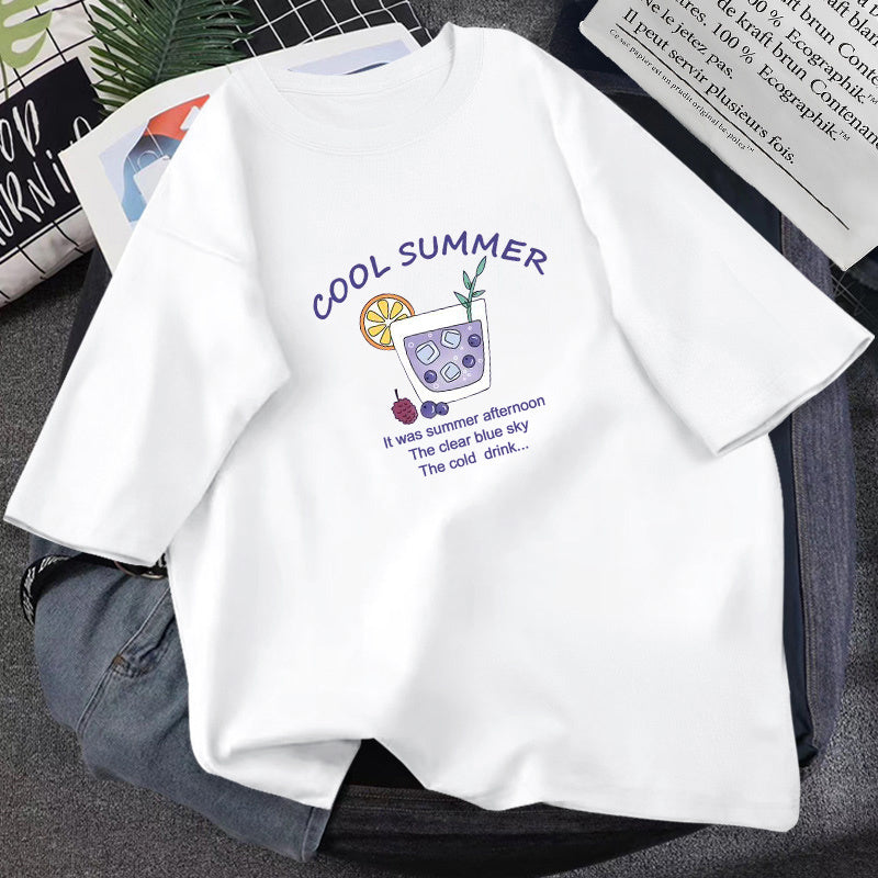 Trendy Graphic Tees – Cute Witch, Art, and Korean Style T-Shirts for Women & Teens Summer T-shirt Women Loose Korean Style Purple Top