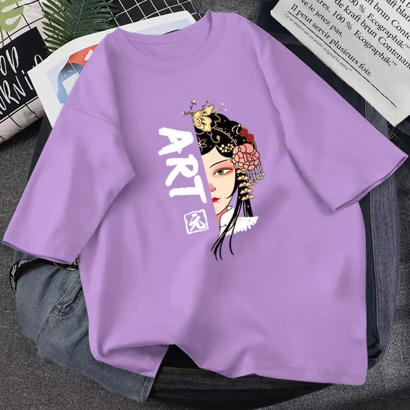 Trendy Graphic Tees – Cute Witch, Art, and Korean Style T-Shirts for Women & Teens Summer T-shirt Women Loose Korean Style Purple Top