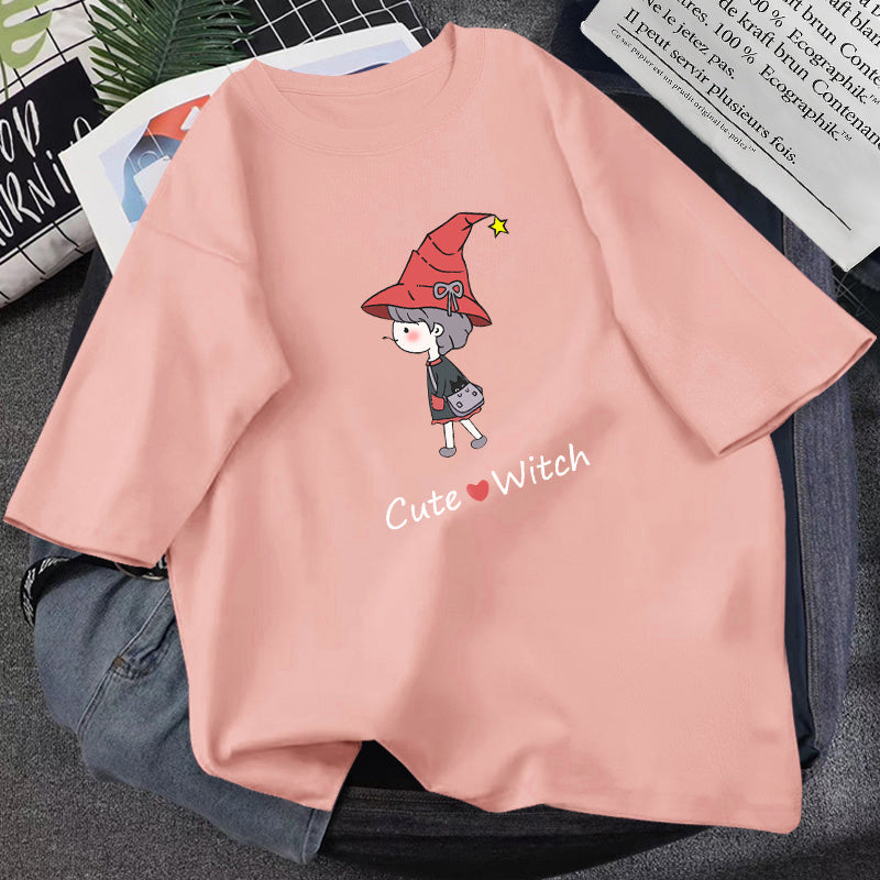 Trendy Graphic Tees – Cute Witch, Art, and Korean Style T-Shirts for Women & Teens Summer T-shirt Women Loose Korean Style Purple Top
