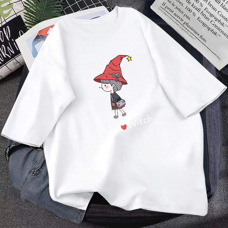 Trendy Graphic Tees – Cute Witch, Art, and Korean Style T-Shirts for Women & Teens Summer T-shirt Women Loose Korean Style Purple Top