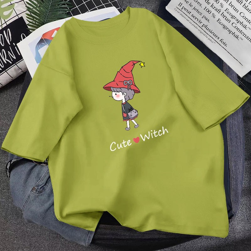 Trendy Graphic Tees – Cute Witch, Art, and Korean Style T-Shirts for Women & Teens Summer T-shirt Women Loose Korean Style Purple Top
