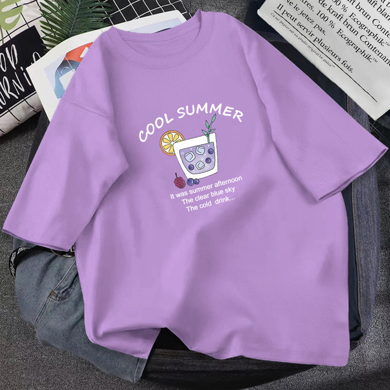 Trendy Graphic Tees – Cute Witch, Art, and Korean Style T-Shirts for Women & Teens Summer T-shirt Women Loose Korean Style Purple Top