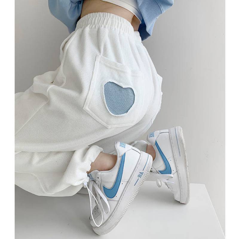 Heartbeat Patch Joggers – Cozy Love in Every Step HOUZHOU Women Pants Spring Gray Sweatpants Women Jogger