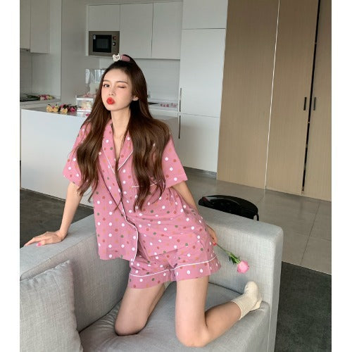 Cute & Comfy Short Sleeve Button-Up Pajama Set Home Service Suit Pajamas Korean Version