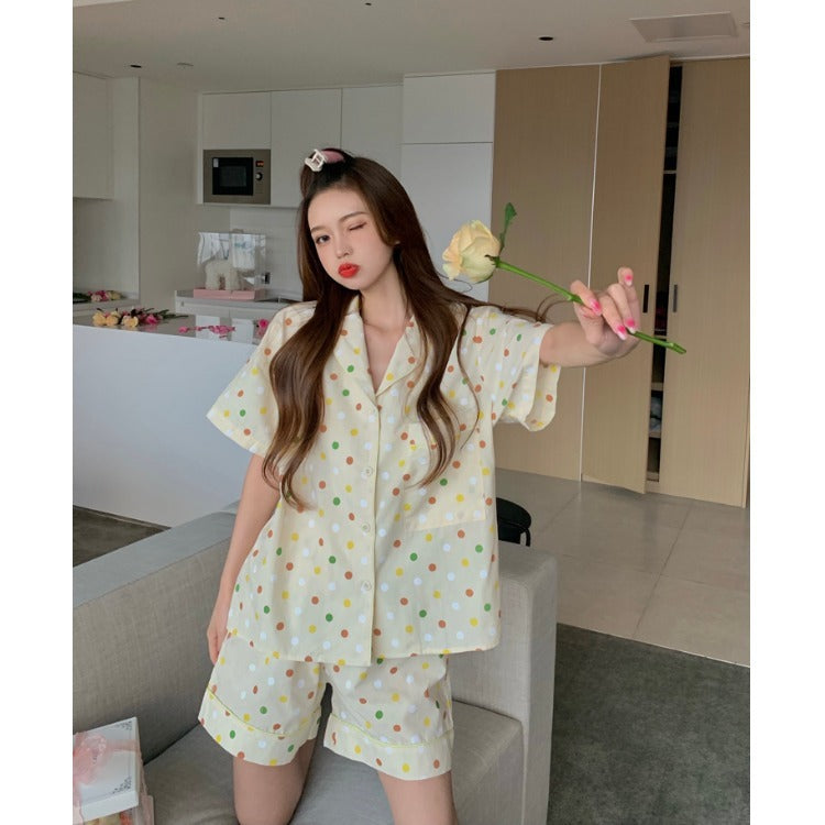 Cute & Comfy Short Sleeve Button-Up Pajama Set Home Service Suit Pajamas Korean Version