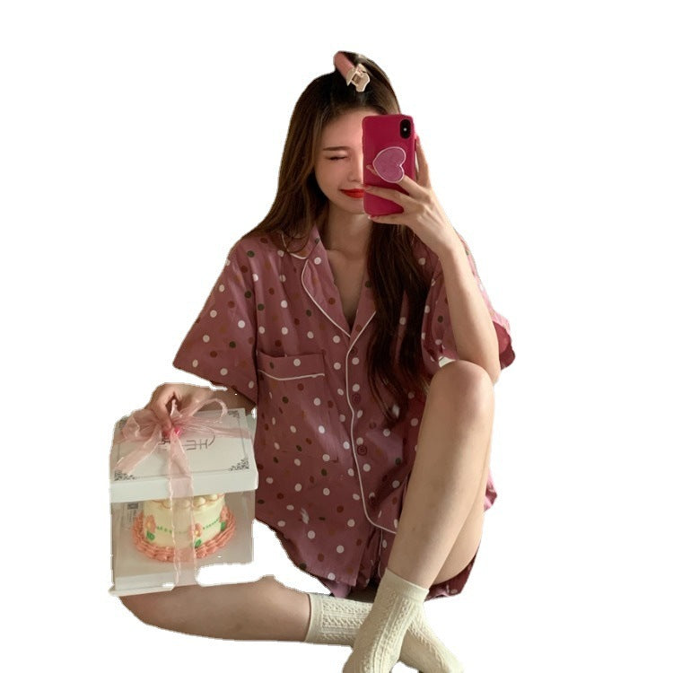 Cute & Comfy Short Sleeve Button-Up Pajama Set Home Service Suit Pajamas Korean Version