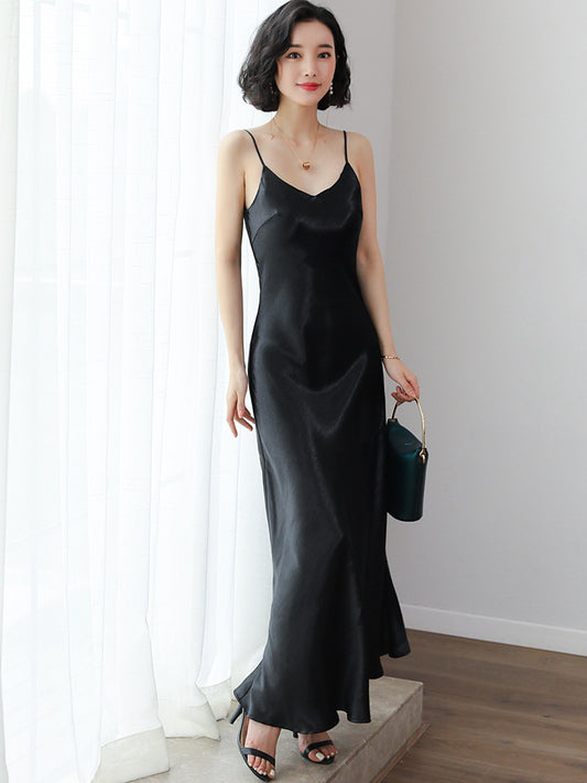 Spaghetti Strap Party Bodycon Dress Vintage Gold White Silk Sexy Maxi Dress