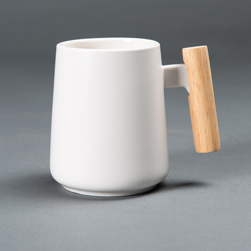 Aesthetic Home Office Coffee & Tea Cup with Lid Ceramic Mug With Wooden Handle Mug Coffee Cup