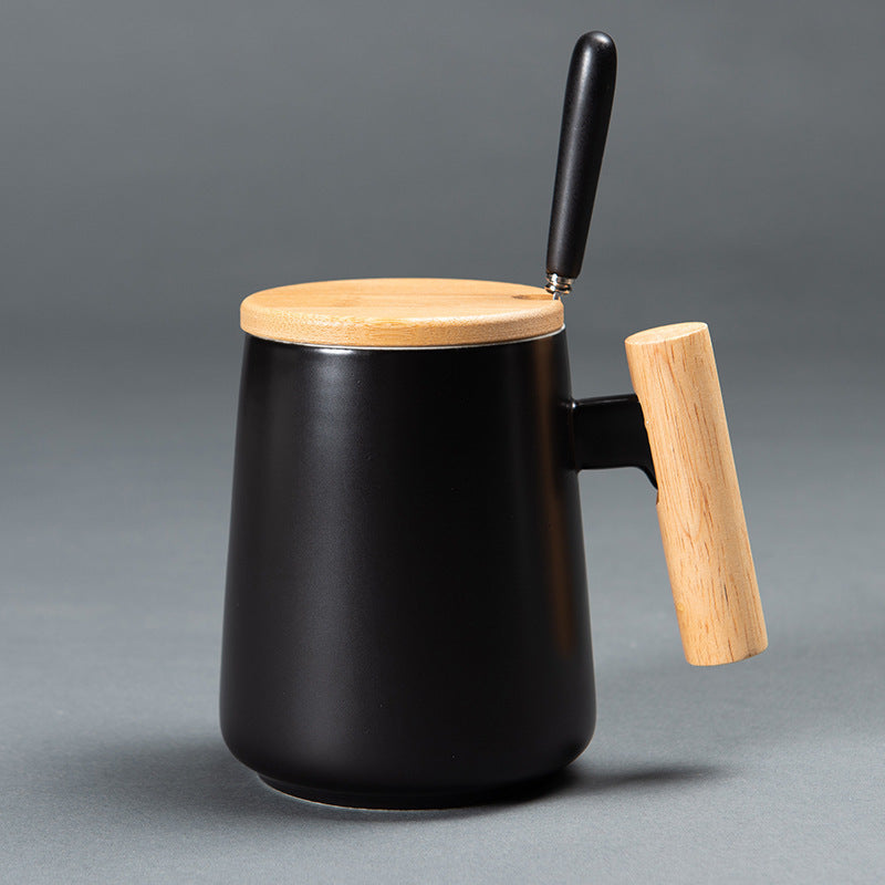 Aesthetic Home Office Coffee & Tea Cup with Lid Ceramic Mug With Wooden Handle Mug Coffee Cup