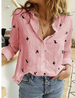 Solid Color Casual Loose Long Sleeve Linen Shirt For Women's