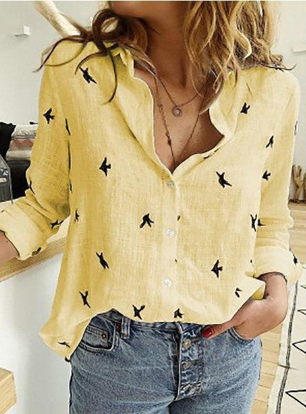 Solid Color Casual Loose Long Sleeve Linen Shirt For Women's