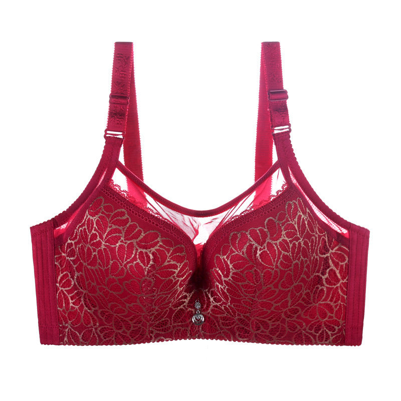Full Coverage Lace Bra - Comfortable Underwire Lingerie Large-size Double Breast Bra And Thin Mold Cup Gather Bra