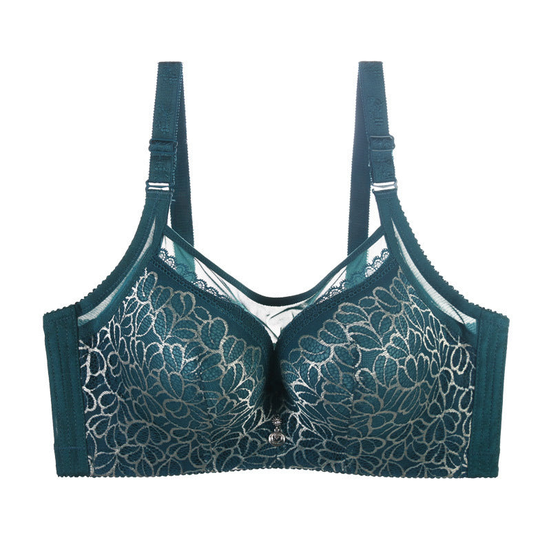 Full Coverage Lace Bra - Comfortable Underwire Lingerie Large-size Double Breast Bra And Thin Mold Cup Gather Bra