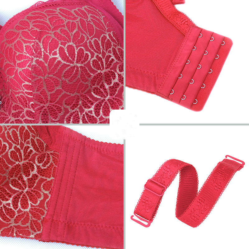 Full Coverage Lace Bra - Comfortable Underwire Lingerie Large-size Double Breast Bra And Thin Mold Cup Gather Bra