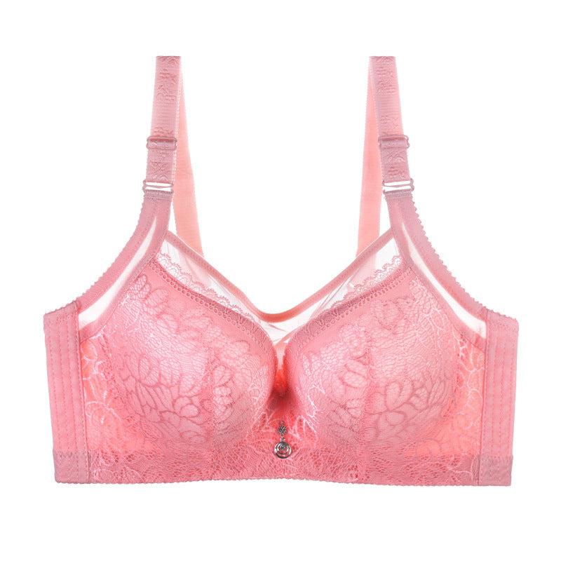 Full Coverage Lace Bra - Comfortable Underwire Lingerie Large-size Double Breast Bra And Thin Mold Cup Gather Bra