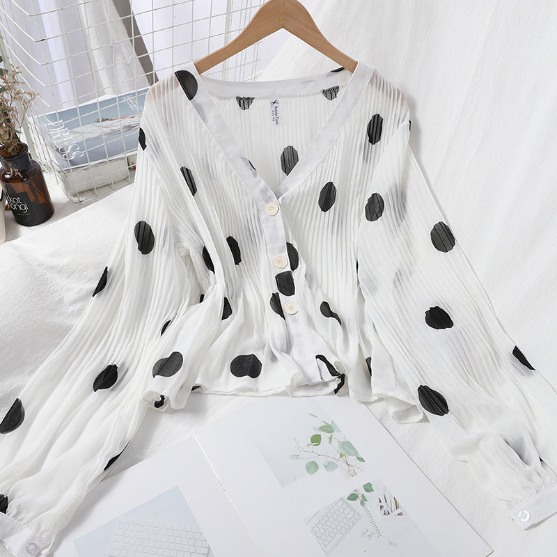 Sunscreen Shirt Korean Version Was Thin Pleated Top For Women's