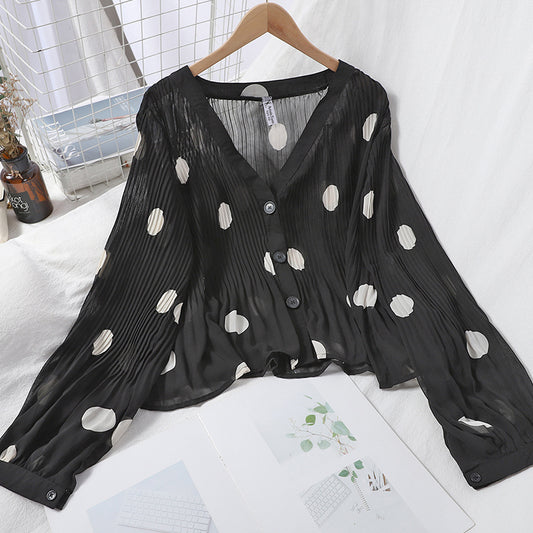 Sunscreen Shirt Korean Version Was Thin Pleated Top For Women's