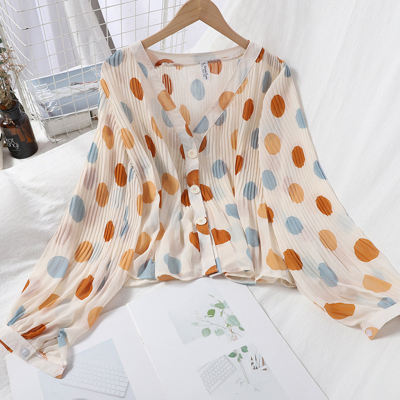 Sunscreen Shirt Korean Version Was Thin Pleated Top For Women's