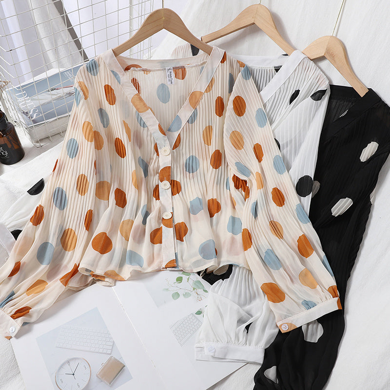 Sunscreen Shirt Korean Version Was Thin Pleated Top For Women's