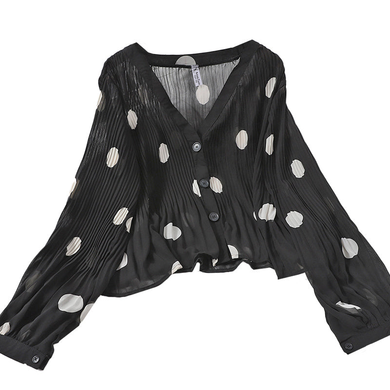 Sunscreen Shirt Korean Version Was Thin Pleated Top For Women's