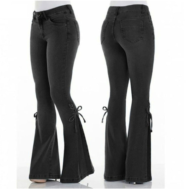 Retro Hippie Stretch Flare Slim Fit Pants Wide-Leg Flared Jeans