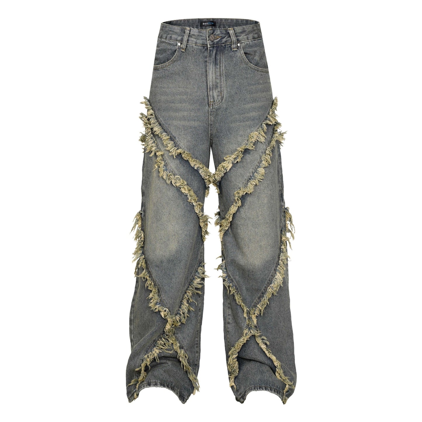 Vintage Patchwork Distressed Wide-Leg Jeans – Y2K Streetwear Denim Wash Distressed Stitching Jeans With Whiskers Same Style For Men And Women