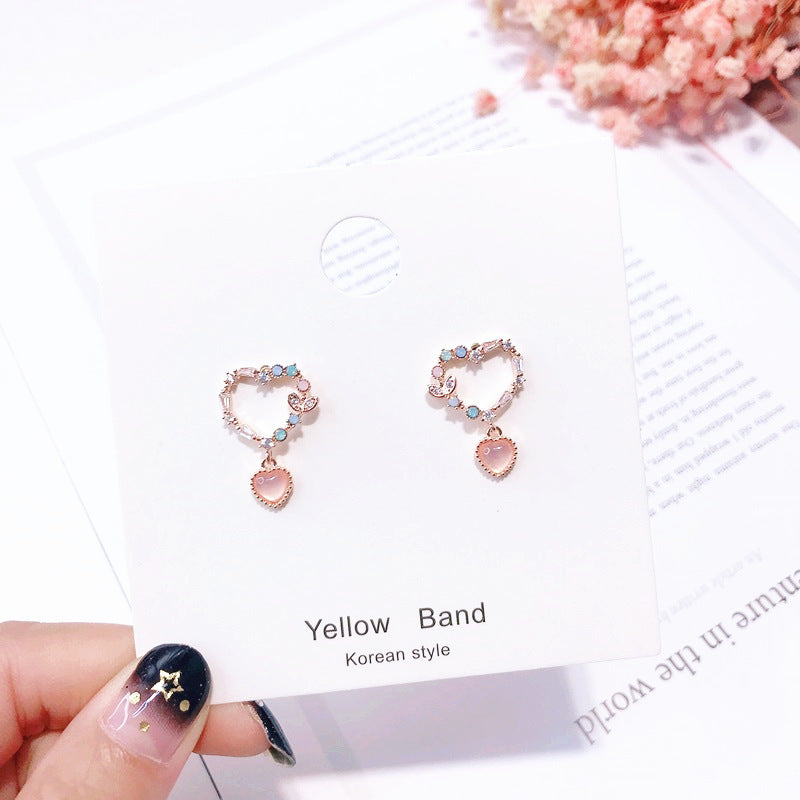 Rose Gold Heart Crystal Jewelry Set – Necklace & Earrings with Pink Drop Charms