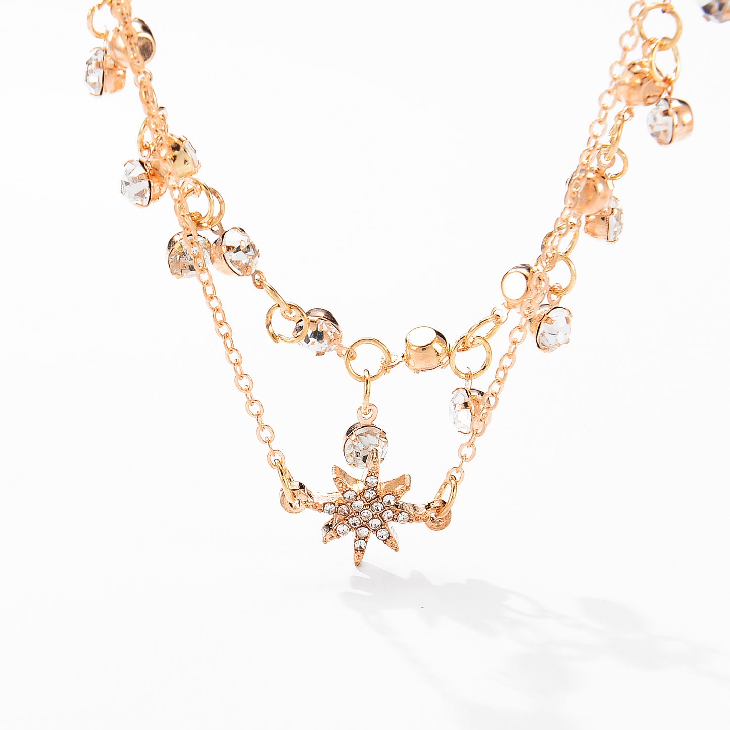 Boho Chic Multi-Layered Necklace Delicate Adjustable Collar Chain Trendy Gold Plated Star Charm Necklace