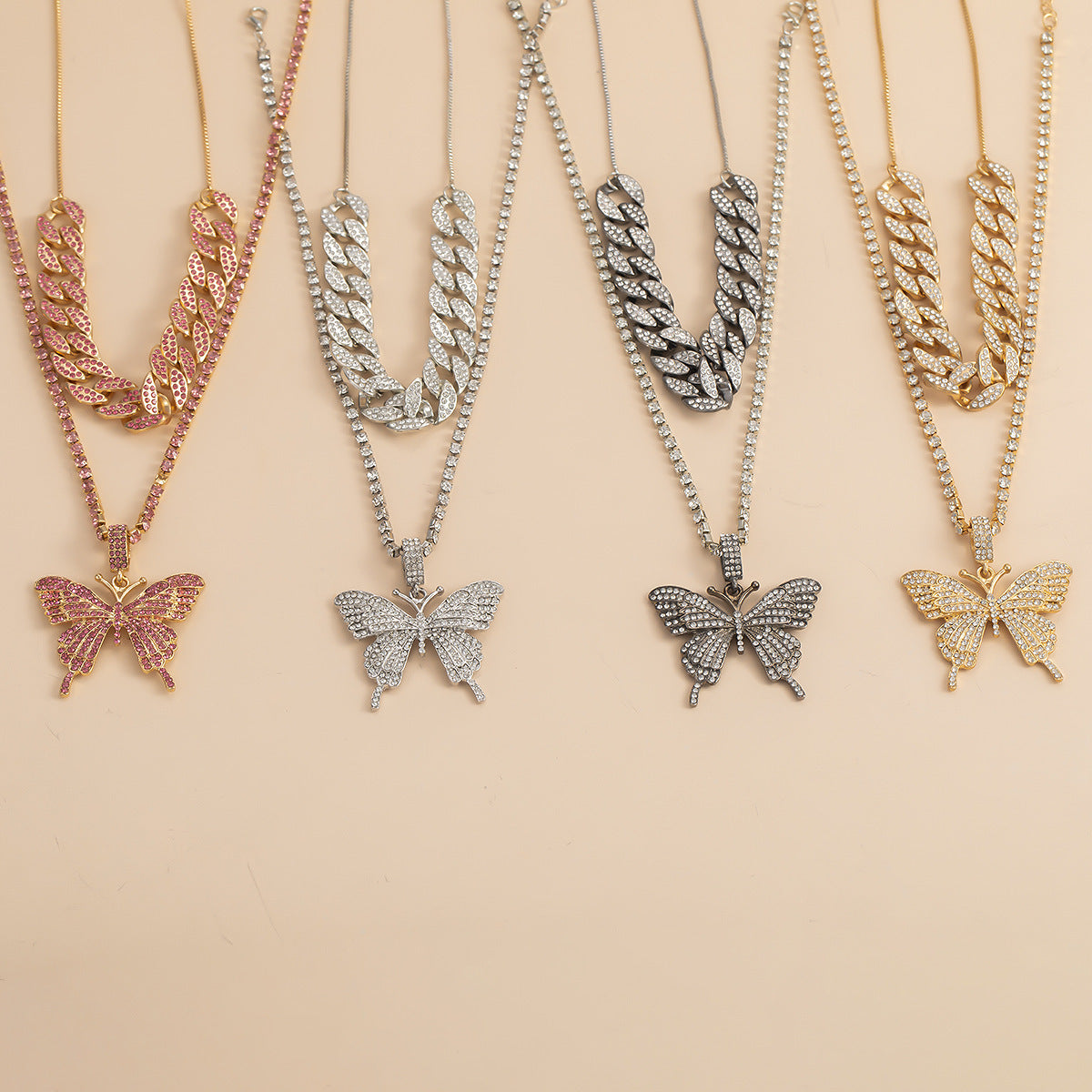Diamond Butterfly With Necklace For Women's