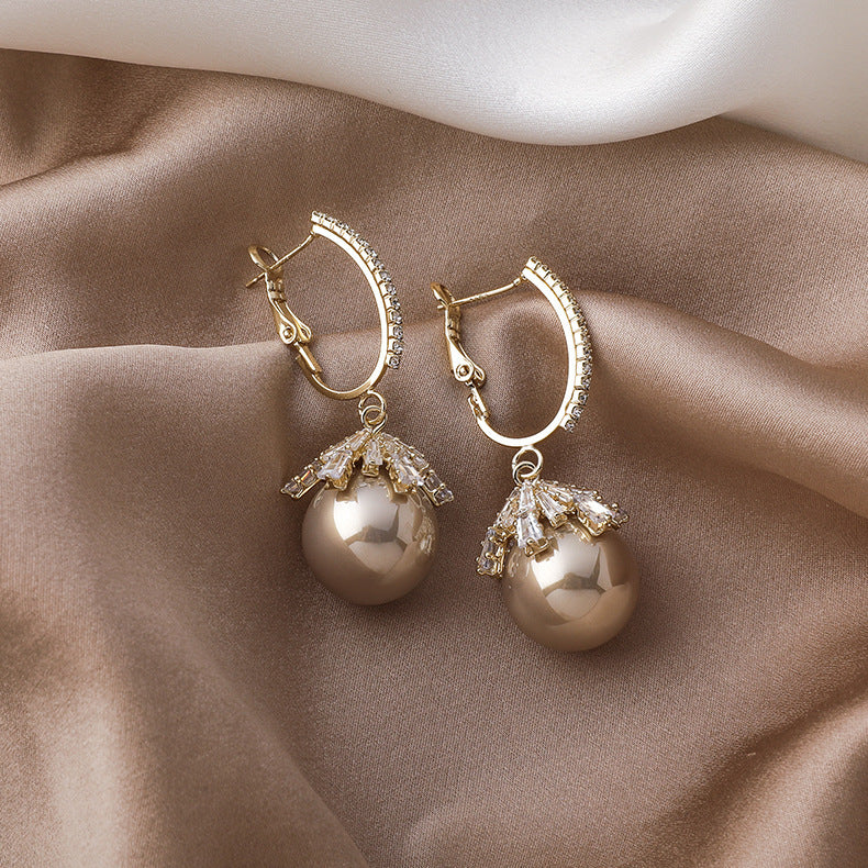 Luxury Faux Pearl Drop Earrings | Sparkling Crystal Hoops