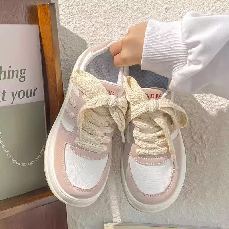 Wheat White Shoes For Women Thick-soled Big Head
