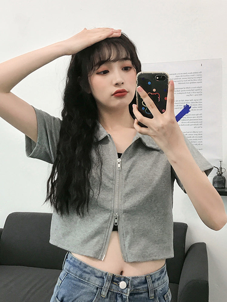 Casual Outing Zip Crop Top For Women's