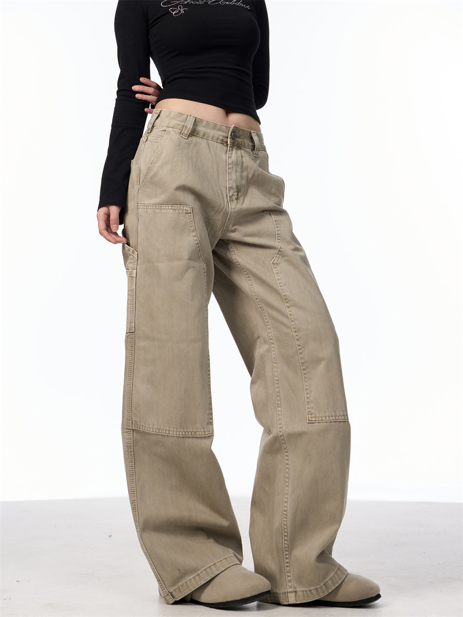 Vintage Wide-Leg Cargo Jeans – Utility Streetwear Style Loose Straight Retro High Street Pocket Design Jeans For Women