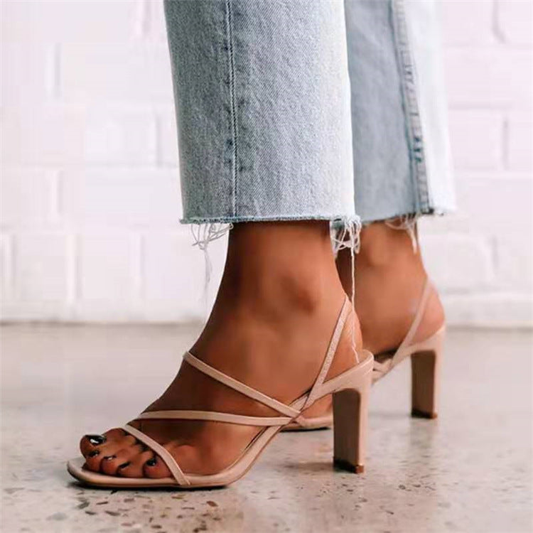 Chic Strappy Block Heels Plus size Women's High Heel Sandals