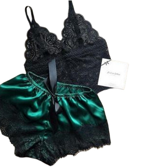 Luxury Satin Lace Sleepwear Set – Soft, Sexy & Stylish Satin underwear bra shorts set