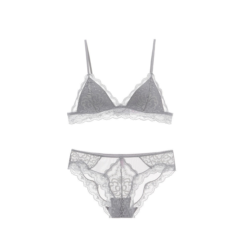 Lace Bralette & Panty Set - Delicate Wireless Lingerie Triangle Cup Bra Set
