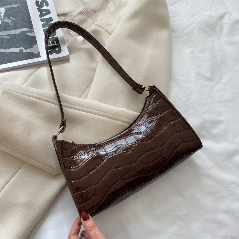 Elegant Crocodile Textured Shoulder Purse | Perfect for Day or Night Embossed Underarm Stone Pattern Candy Color Shoulder Bag