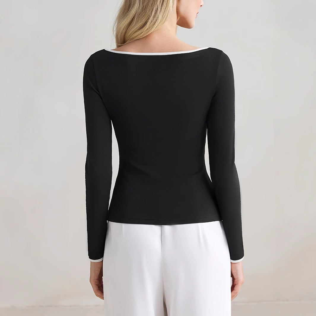 Slim-fit Elegant Color-matching Long-sleeved Casual T-shirt