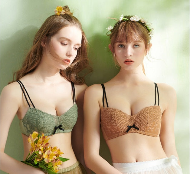 Wire-Free Padded / Unpadded Comfort Bra New fashion Mori embroidery gather Bra