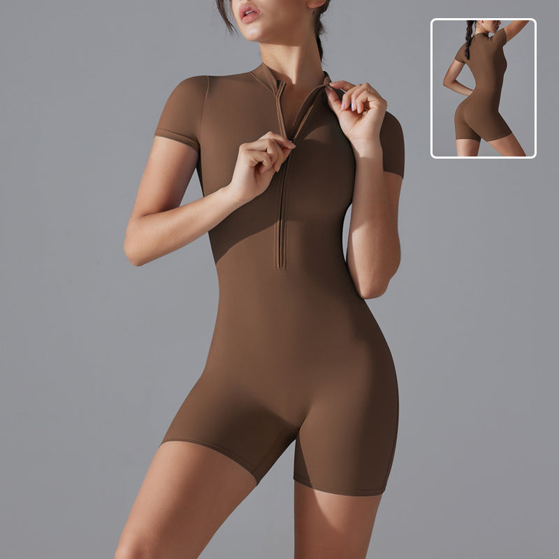 Zip-Up Performance Romper – Sleek, Sculpting & Sporty Summer Zipper Short-sleeved Shorts Jumpsuit Yoga Fitness Dance Slim Sports Bodysuit Women Sports Clothing