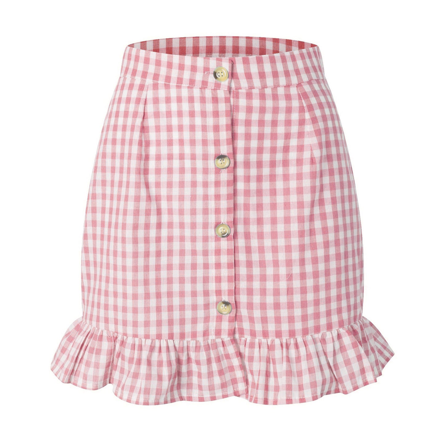 Plaid Lotus Leaf High Waist Skirt For Women's