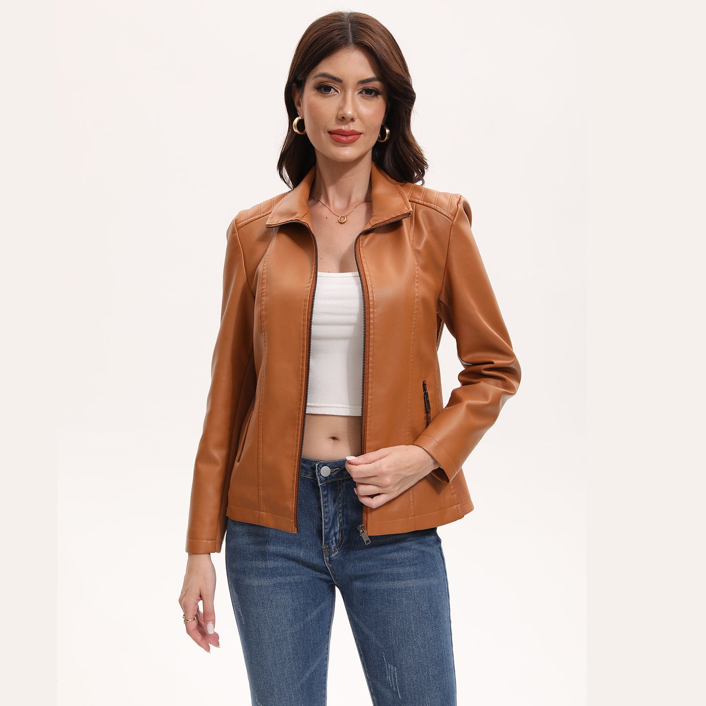Leather Jacket Knitted Stitching Stretch Coat