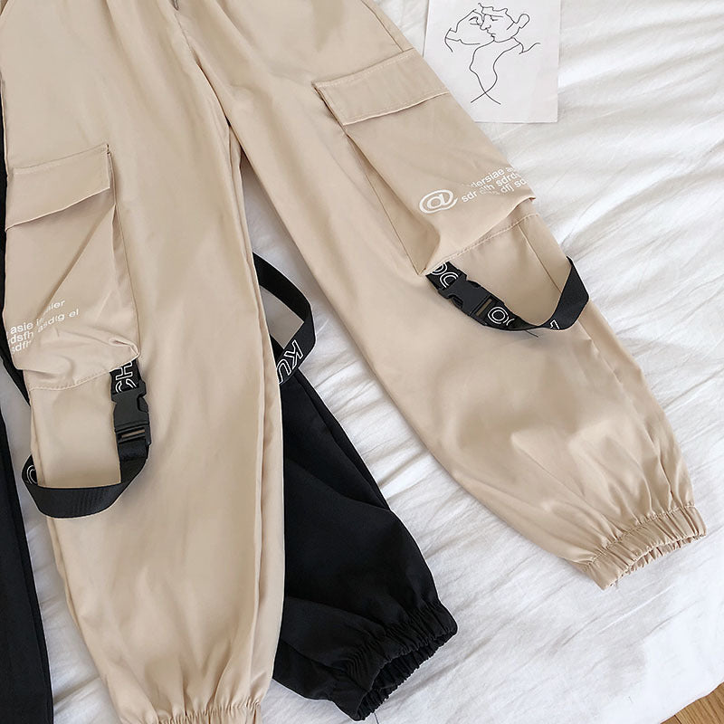 Urban Grip Strap Cargo Joggers – Tactical Edge, Street-Ready Style Elastic waist harem pants beam leg pants