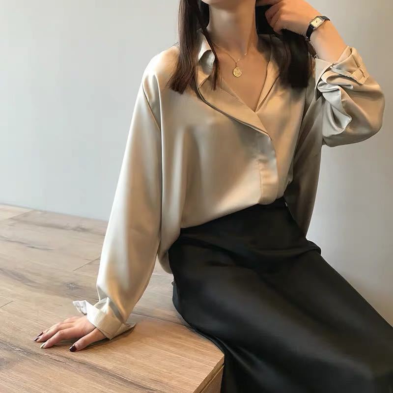 Elegant Satin Long Sleeve Blouse – Chic & Timeless Style Women's Silk Satin Shirt