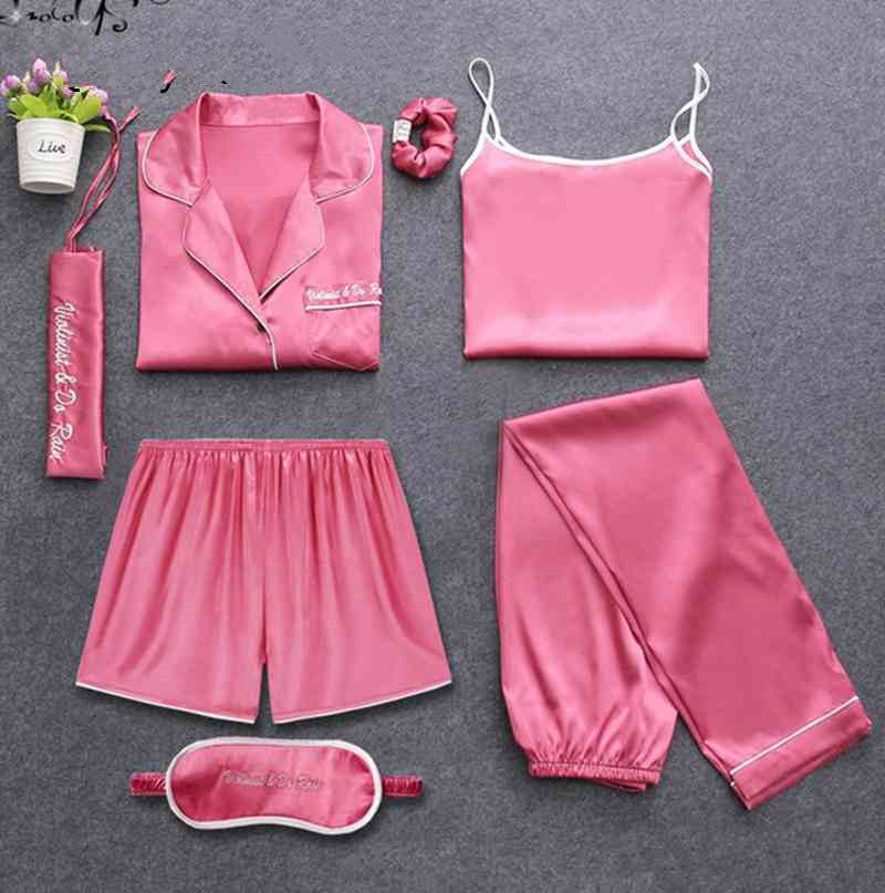Luxurious Satin / Silk-Look Multi-Piece Pajama & Loungewear Set Pajamas and home wear ladies